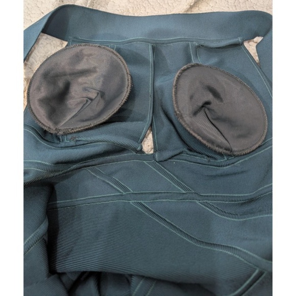 Herve L Leroux Bandage Bodycon Dress Teal Keyhole France Size 42 US 4 6 - Picture 8 of 10